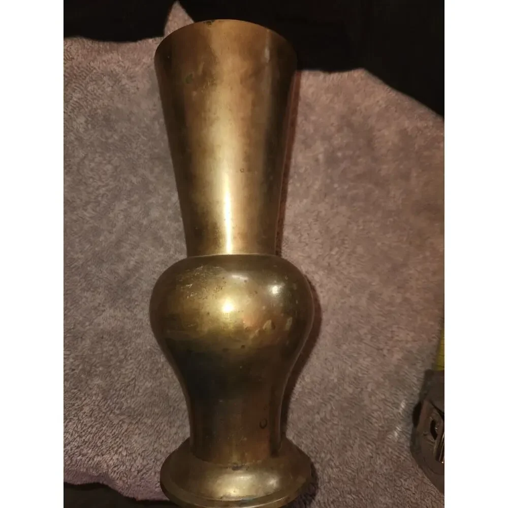 Vintage style Brutalist Brass 8” Vase Made By India Exotics